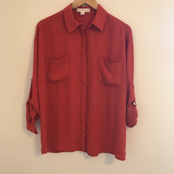 π Lumiere | orange blouse button down size L - Picture 3 of 7